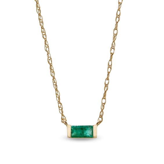Baguette Emerald Solitaire Necklace in 10K Gold