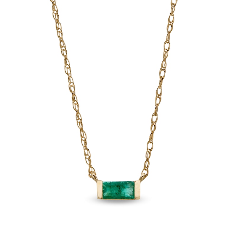 Baguette Emerald Solitaire Necklace in 10K Gold|Peoples Jewellers