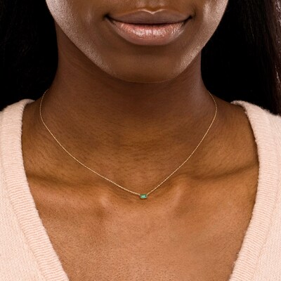 Baguette Emerald Solitaire Necklace in 10K Gold