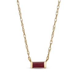Baguette Ruby Solitaire Necklace in 10K Gold