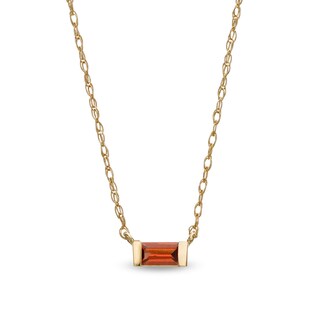 Baguette Garnet Solitaire Necklace in 10K Gold