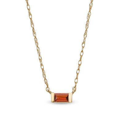 Baguette Garnet Solitaire Necklace in 10K Gold