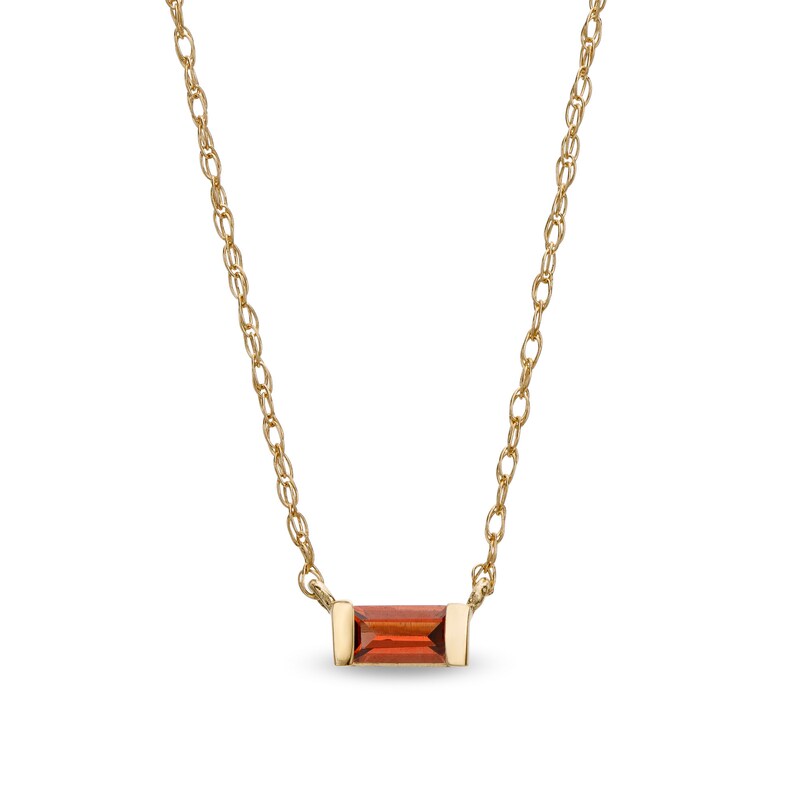 Baguette Garnet Solitaire Necklace in 10K Gold
