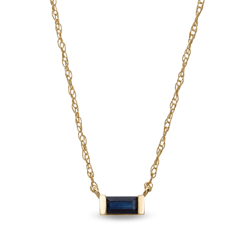 Main Image 1 of Baguette Blue Sapphire Solitaire Necklace in 10K Gold