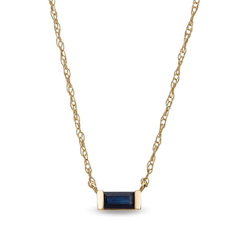 Baguette Blue Sapphire Solitaire Necklace in 10K Gold|Peoples Jewellers