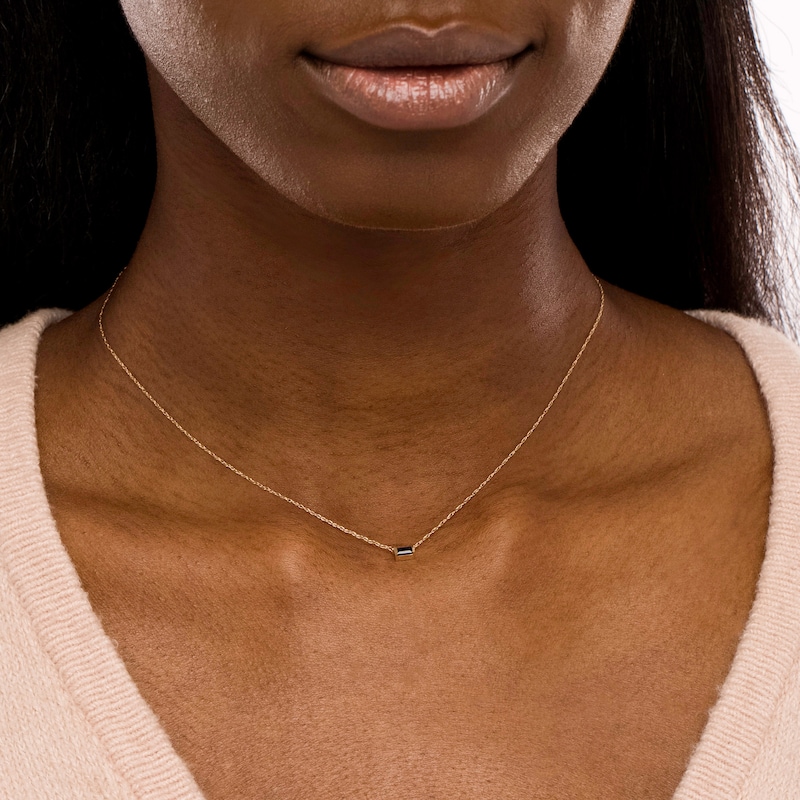 Main Image 2 of Baguette Blue Sapphire Solitaire Necklace in 10K Gold