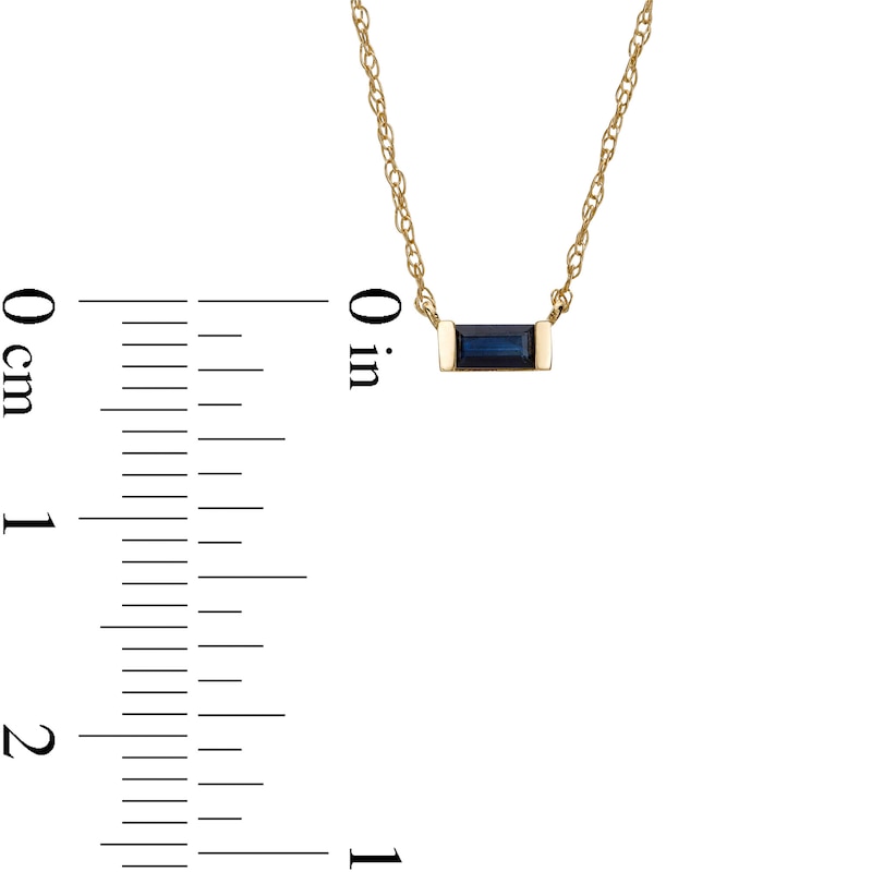 Main Image 4 of Baguette Blue Sapphire Solitaire Necklace in 10K Gold