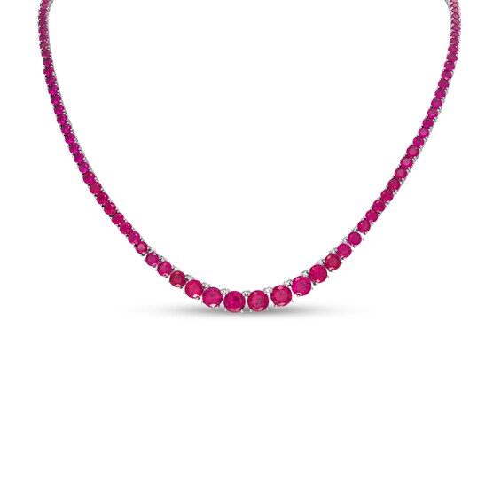 Lab-Created Ruby Graduated Tennis Necklace in Sterling Silver