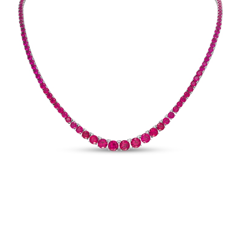 Lab-Created Ruby Graduated Tennis Necklace in Sterling Silver