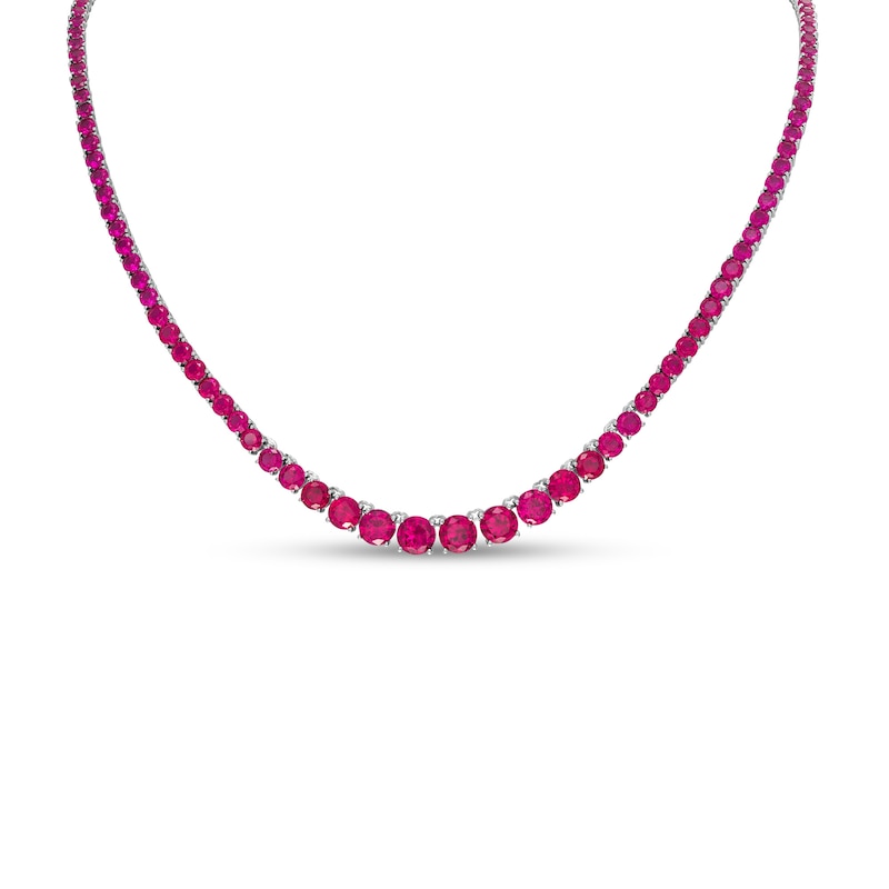 Lab-Created Ruby Graduated Tennis Necklace in Sterling Silver|Peoples Jewellers