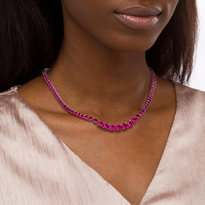 Lab-Created Ruby Graduated Tennis Necklace in Sterling Silver