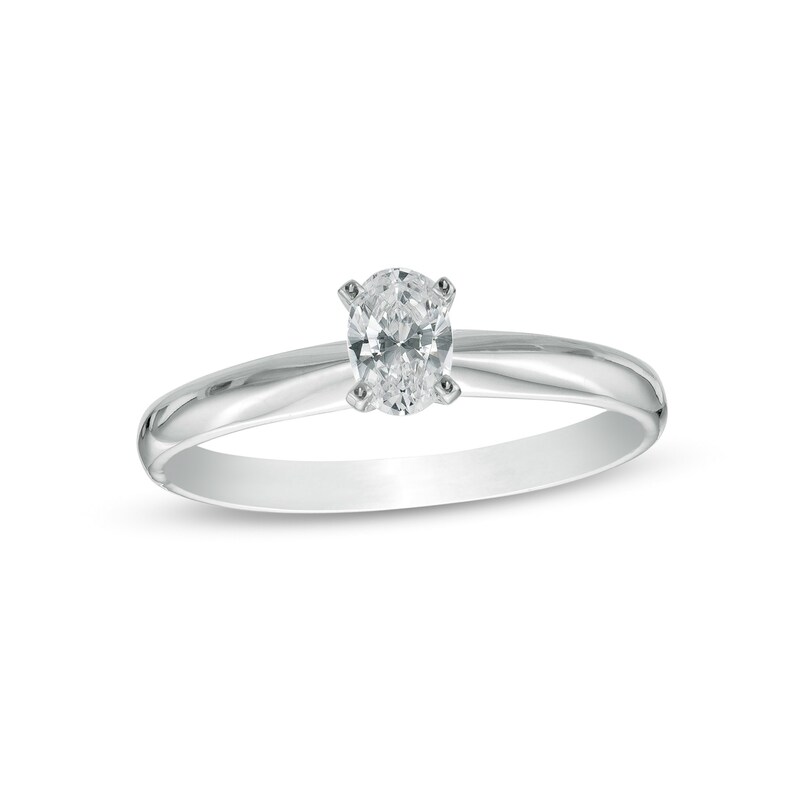 0.37 CT. Certified Oval Diamond Solitaire Engagement Ring in 14K White Gold (I/I1)