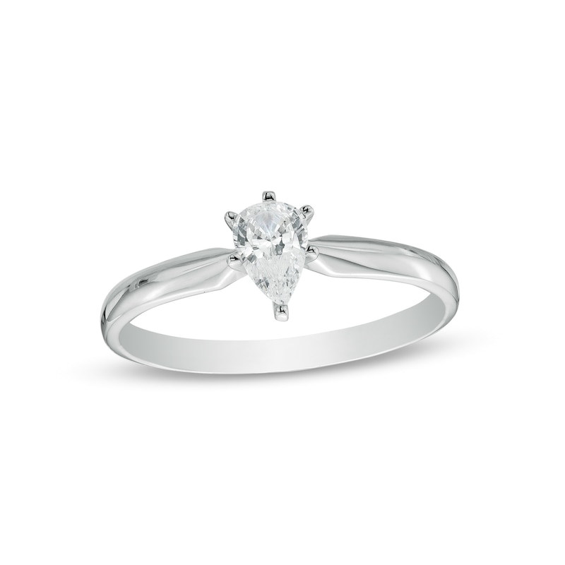 0.37 CT. Certified Pear-Shaped Diamond Solitaire Engagement Ring in 14K White Gold (I/I1)