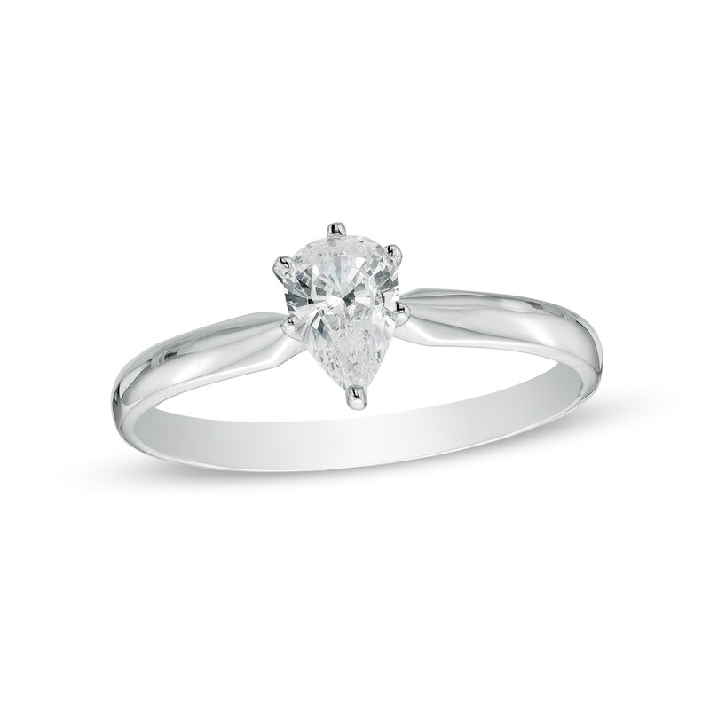 0.50 CT. Certified Pear-Shaped Diamond Solitaire Engagement Ring in 14K White Gold (I/I1)