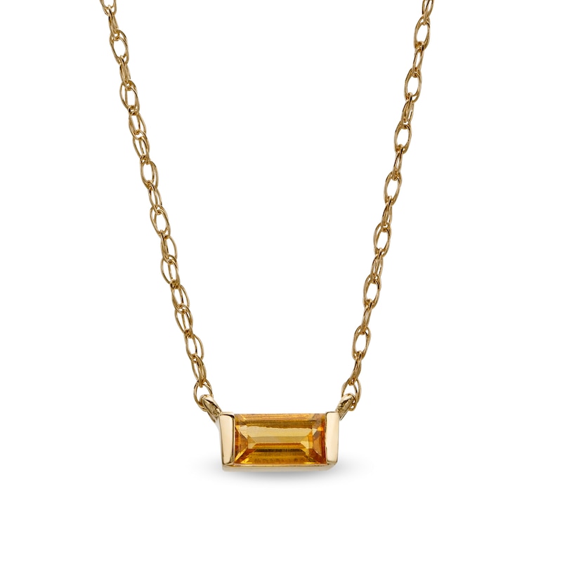 Baguette Citrine Solitaire Necklace in 10K Gold|Peoples Jewellers