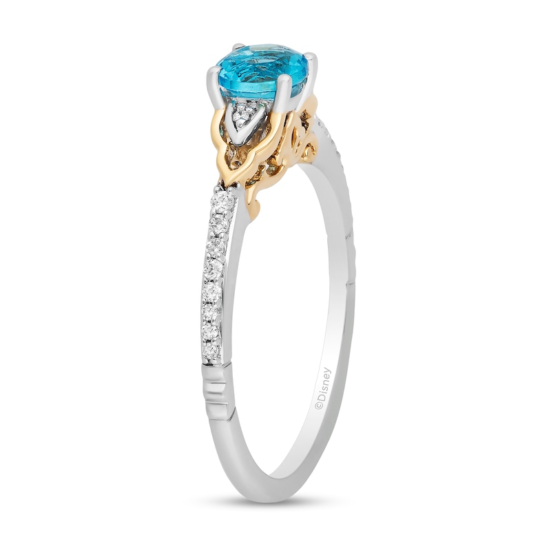 Main Image 2 of Enchanted Disney Jasmine Swiss Blue Topaz and 0.085 CT. T.W. Diamond Ring in Sterling Silver and 10K Gold
