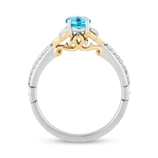 Enchanted Disney Jasmine Swiss Blue Topaz and 0.085 CT. T.W. Diamond Ring in Sterling Silver and 10K Gold
