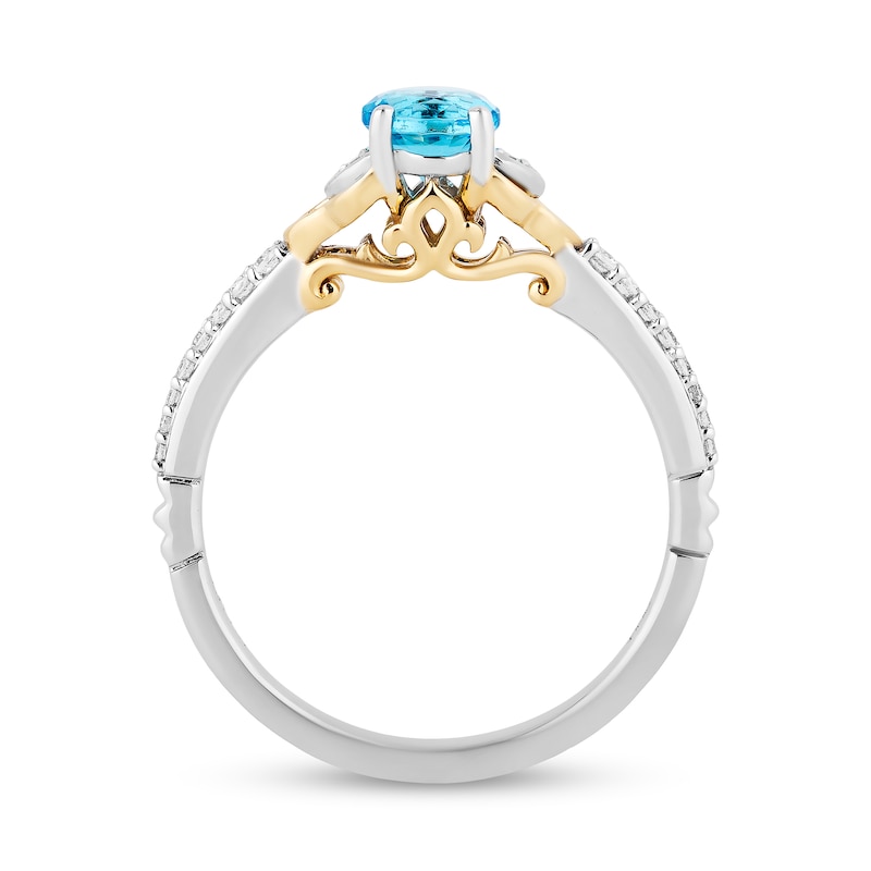 Enchanted Disney Jasmine Swiss Blue Topaz and 0.085 CT. T.W. Diamond Ring in Sterling Silver and 10K Gold