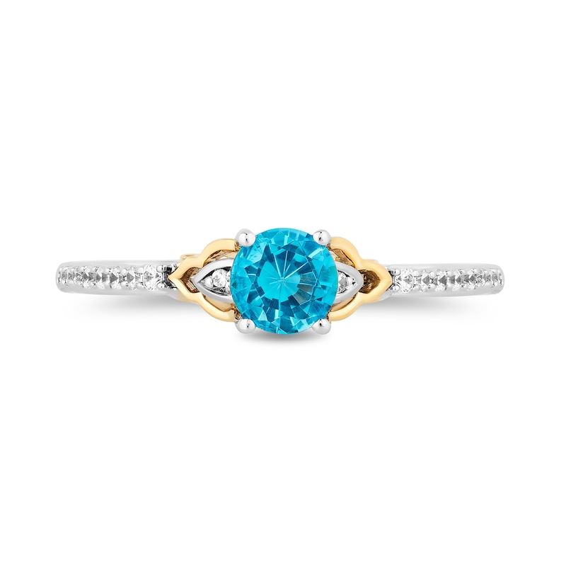 Main Image 4 of Enchanted Disney Jasmine Swiss Blue Topaz and 0.085 CT. T.W. Diamond Ring in Sterling Silver and 10K Gold