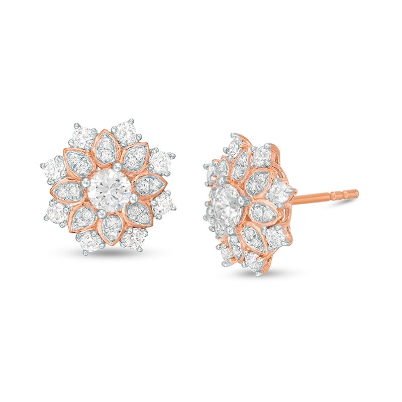 0.69 CT. T.W. Certified Diamond Flower Frame Stud Earrings in 14K Rose Gold (I/I2)