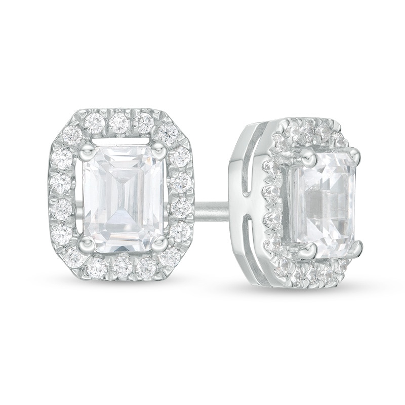 0.45 CT. T.W. Certified Emerald-Cut Diamond Octagon Frame Stud Earrings in 14K White Gold (I/I1)