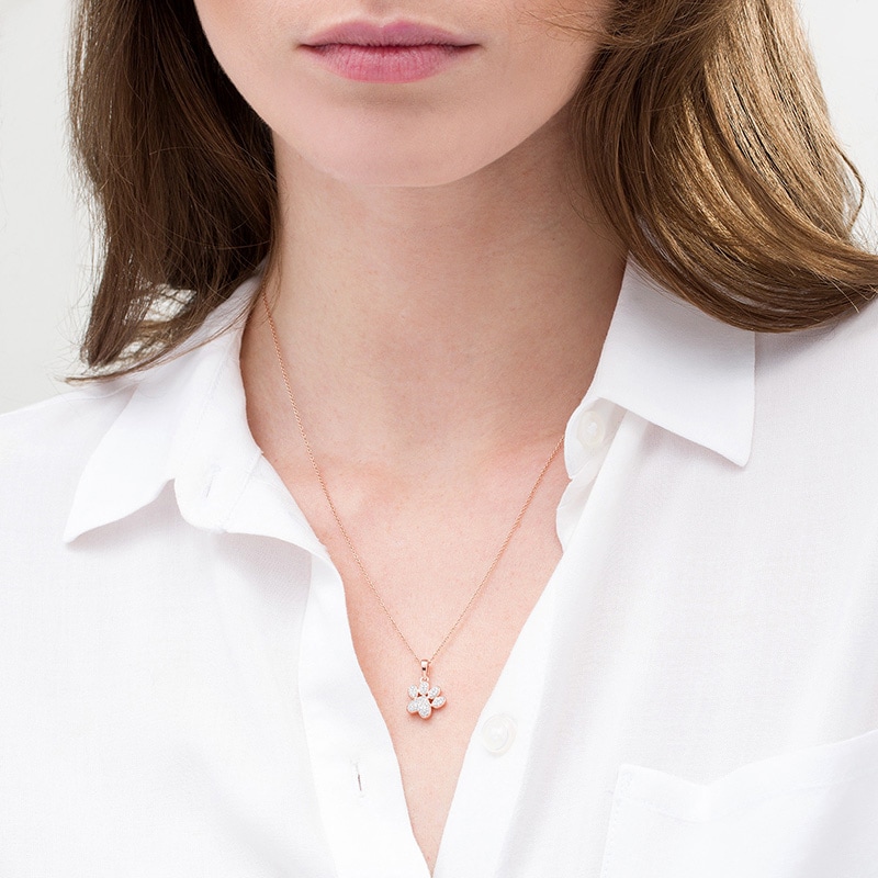 0.116 CT. T.W. Diamond Tilted Paw Print Pendant in 10K Rose Gold