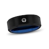 Thumbnail Image 0 of Men's 0.05 CT. Black Enhanced Diamond Bevelled Edge Comfort-Fit Wedding Band in Tungsten with Black and Blue IP (1 Line)