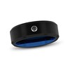 Thumbnail Image 1 of Men's 0.05 CT. Black Enhanced Diamond Bevelled Edge Comfort-Fit Wedding Band in Tungsten with Black and Blue IP (1 Line)