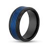 Thumbnail Image 3 of Men's 9.0mm Mult-Groove Inlay Stepped Edge Comfort-Fit Wedding Band in Stainless Steel with Black and Blue IP (1 Line)
