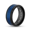 Thumbnail Image 3 of Men's 9.0mm Mult-Groove Inlay Stepped Edge Comfort-Fit Wedding Band in Stainless Steel with Black and Blue IP (1 Line)