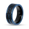 Thumbnail Image 3 of Men's 8.0mm Double Row Carbon Fibre Inlay Comfort-Fit Wedding Band in Stainless Steel with Black and Blue IP (1 Line)