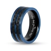 Thumbnail Image 4 of Men's 8.0mm Double Row Carbon Fibre Inlay Comfort-Fit Wedding Band in Stainless Steel with Black and Blue IP (1 Line)