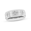 Thumbnail Image 1 of Men's 0.04 CT. T.W. Diamond Three Stone Double Row Stepped Edge Comfort-Fit Wedding Band in Stainless Steel (1 Line)