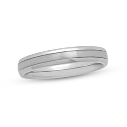 Ladies' 4.0mm Multi-Finish Double Groove Comfort-Fit Engravable Wedding Band in Titanium (1 Line)