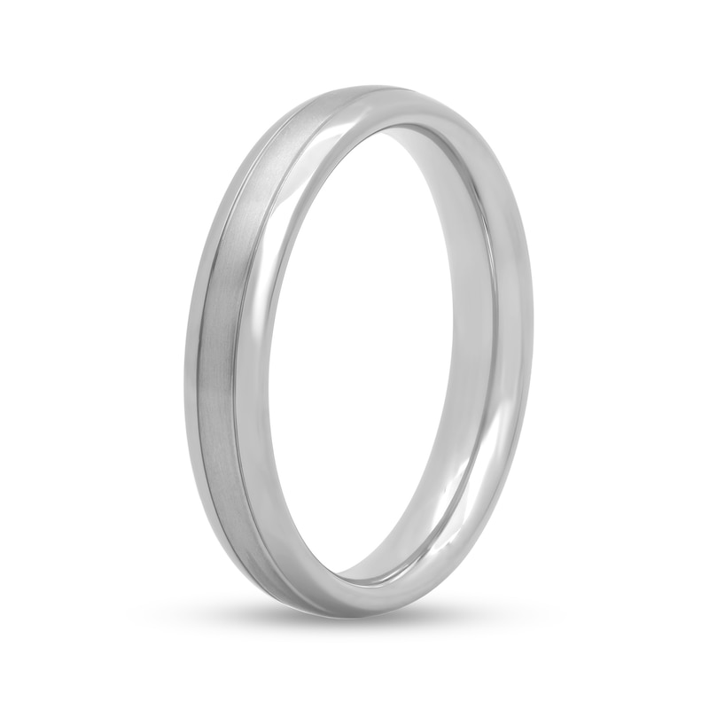 Main Image 3 of Ladies' 4.0mm Multi-Finish Double Groove Comfort-Fit Engravable Wedding Band in Titanium (1 Line)