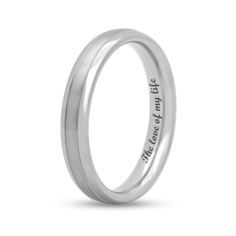 Main Image 4 of Ladies' 4.0mm Multi-Finish Double Groove Comfort-Fit Engravable Wedding Band in Titanium (1 Line)