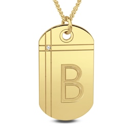 Men's Diamond Accent Engravable Initial Dog Tag Pendant (1 Initial)