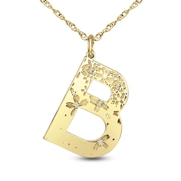 0.05 CT. T.W. Diamond Floral Initial Pendant (1 Initial)