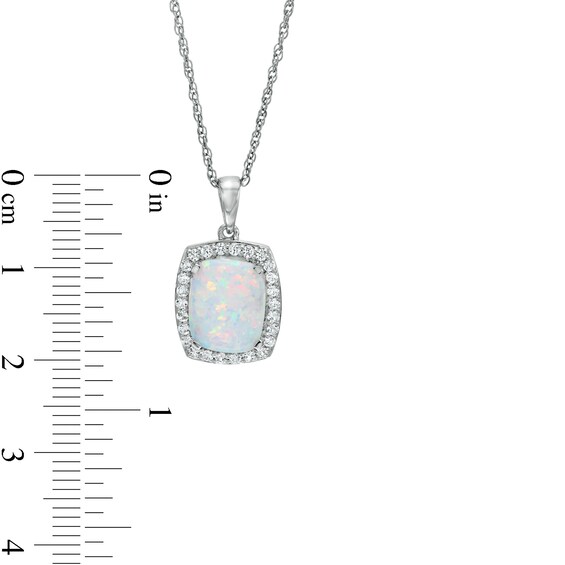 Cushion-Cut Lab-Created Opal and White lab-Created Sapphire Frame Pendant and Stud Earrings Set in Sterling Silver