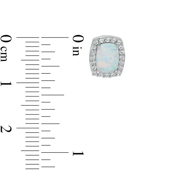 Cushion-Cut Lab-Created Opal and White lab-Created Sapphire Frame Pendant and Stud Earrings Set in Sterling Silver