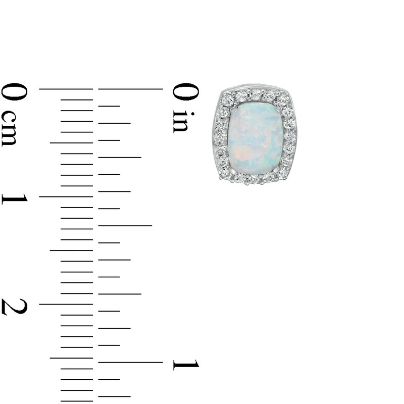 Cushion-Cut Lab-Created Opal and White lab-Created Sapphire Frame Pendant and Stud Earrings Set in Sterling Silver