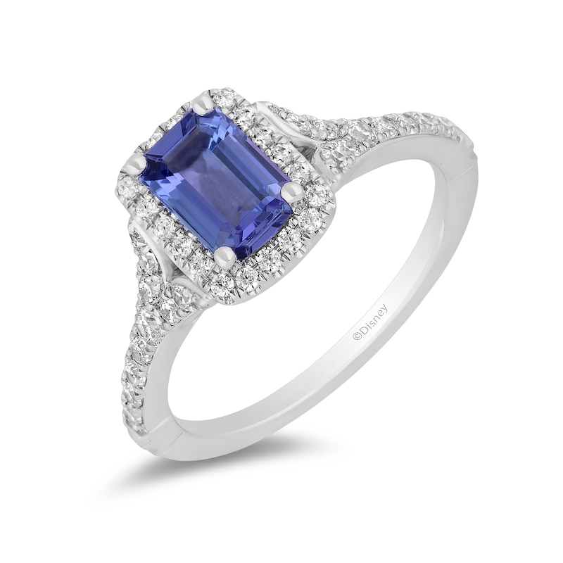 Enchanted Disney Ariel Blue Tanzanite and 0.37 CT. T.W. Diamond Frame Split Shank Engagement Ring in 14K White Gold