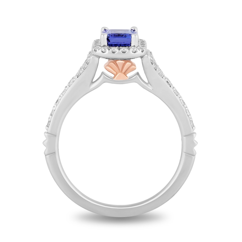 Enchanted Disney Ariel Blue Tanzanite and 0.37 CT. T.W. Diamond Frame Split Shank Engagement Ring in 14K White Gold