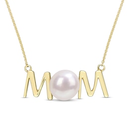 7.0-7.5mm Freshwater Cultured Pearl "MOM" Necklace in 10K Gold-17"