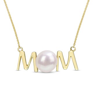 7.0-7.5mm Freshwater Cultured Pearl "MOM" Necklace in 10K Gold-17"