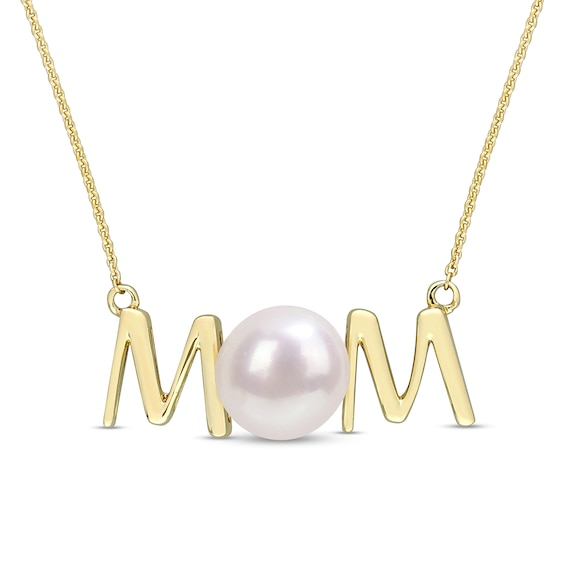 7.0-7.5mm Freshwater Cultured Pearl "MOM" Necklace in 10K Gold-17"