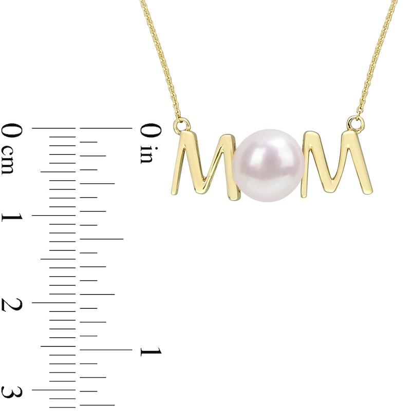 Main Image 3 of 7.0-7.5mm Freshwater Cultured Pearl "MOM" Necklace in 10K Gold-17"