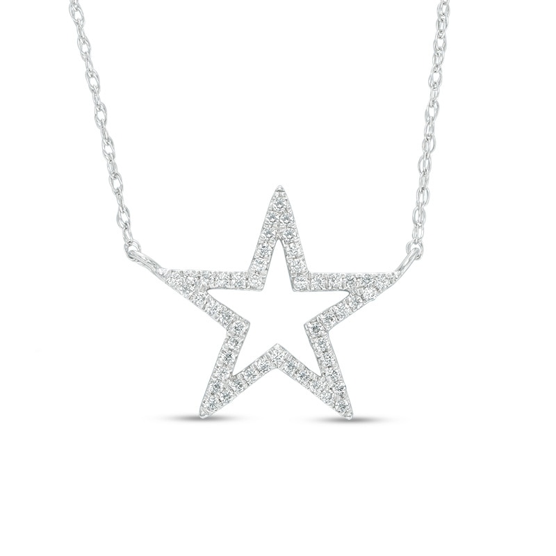 0.12 CT. T.W. Diamond Star Outline Necklace in 10K Gold