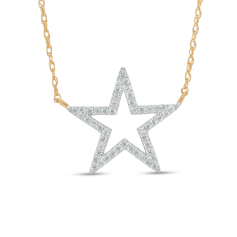 0.12 CT. T.W. Diamond Star Outline Necklace in 10K Gold