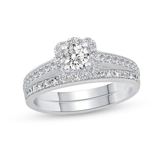 0.97 CT. T.W. Diamond Scallop Edge Frame Bridal Set in 14K White Gold